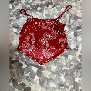 Chocolate red bandanna print crop top